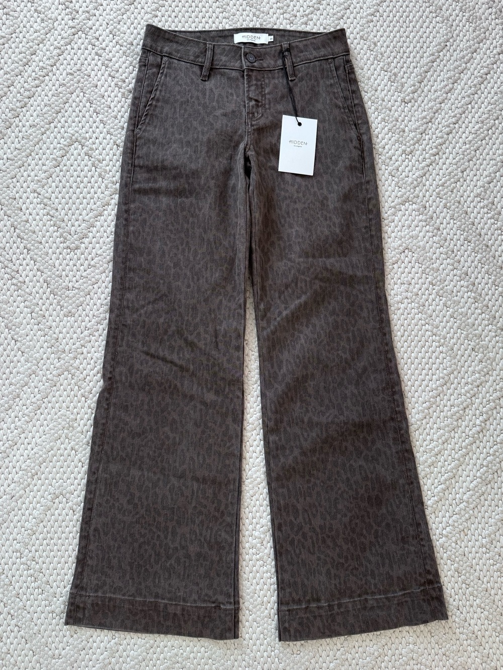 NWT Hidden Happi Low Rise Brown Leopard-Print Comfort Flare Leg Jeans 25